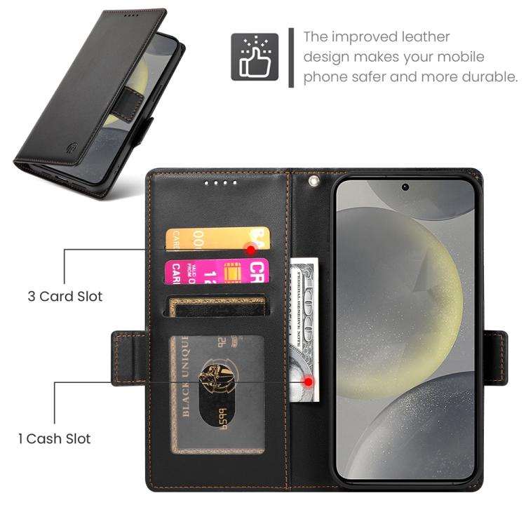 For Samsung Galaxy S25 5G Side Buckle Magnetic Frosted Leather Phone Case
