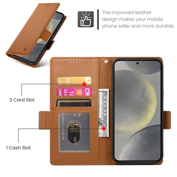 For Samsung Galaxy S25 5G Side Buckle Magnetic Frosted Leather Phone Case
