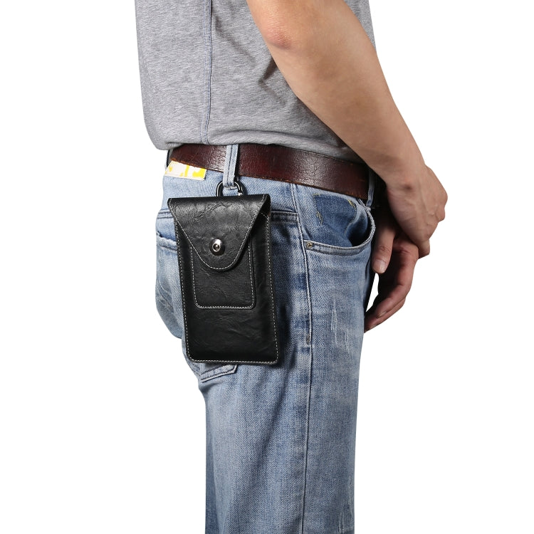 Elephant Texture Phone Men Waist Leather Case with Card Slot for 6.7-6.9 inch Smartphones