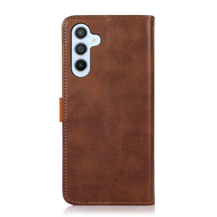 For Samsung Galaxy S25 FE 5G KHAZNEH Dual-color Cowhide Texture Flip Leather Phone Case