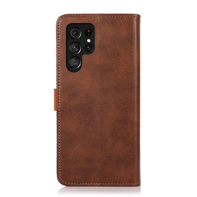 For Samsung Galaxy S26 Ultra 5G KHAZNEH Dual-color Cowhide Texture Flip Leather Phone Case