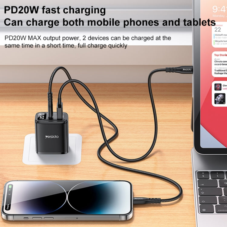 Yesido YC12U 20W USB-C / Type-C + USB Digital Display Charger, Specification:US Plug - Black