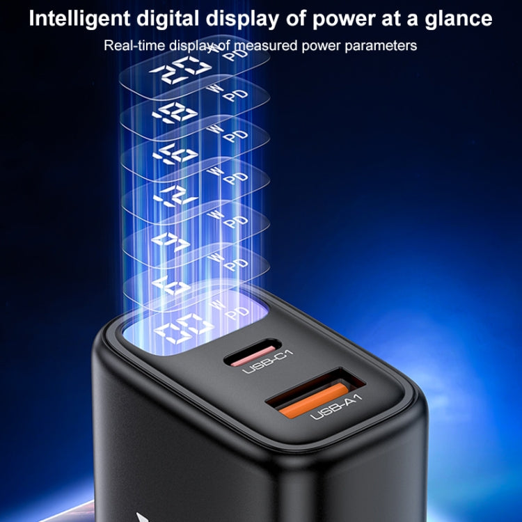 Yesido YC12U 20W USB-C / Type-C + USB Digital Display Charger, Specification:US Plug - Black