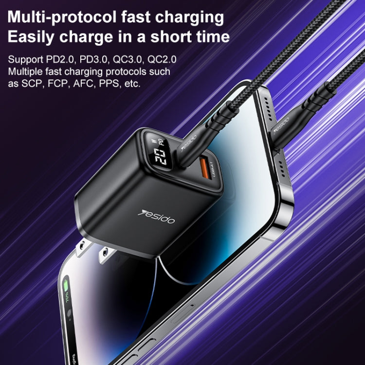 Yesido YC12U 20W USB-C / Type-C + USB Digital Display Charger, Specification:US Plug - Black