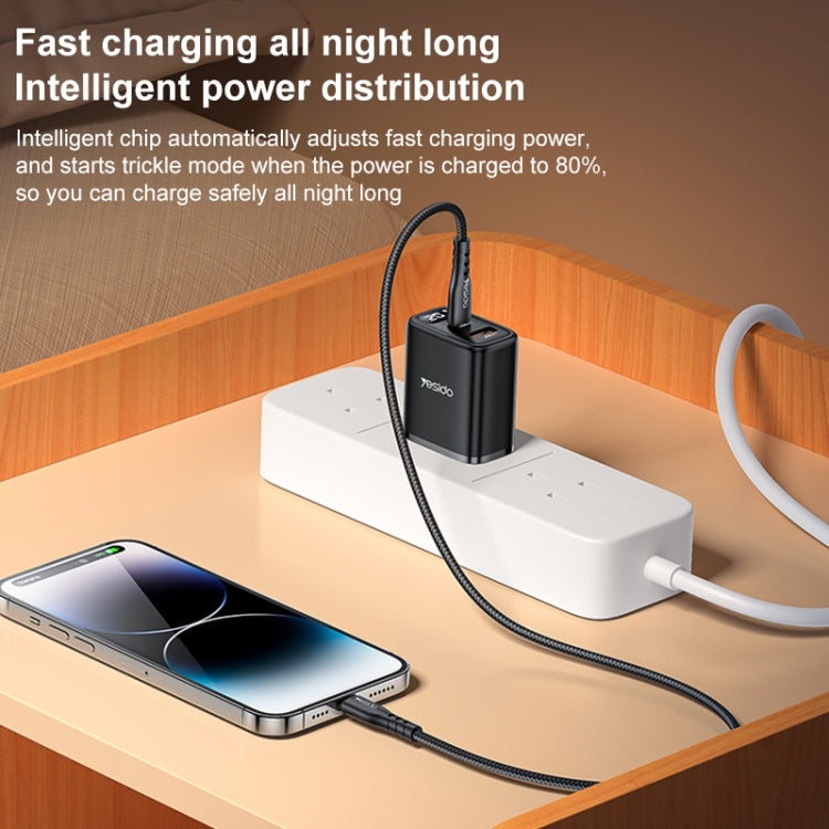 Yesido YC12U 20W USB-C / Type-C + USB Digital Display Charger, Specification:US Plug - Black