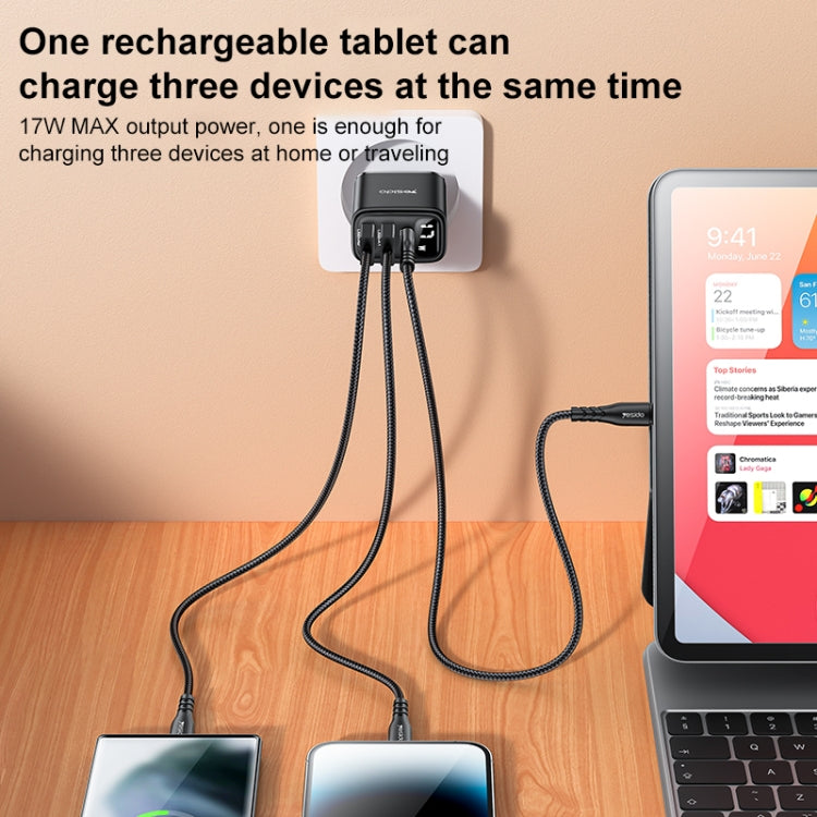Yesido YC67 17W USB / Type-C + Dual USB Digital Display Charger, Specification:EU Plug - Black