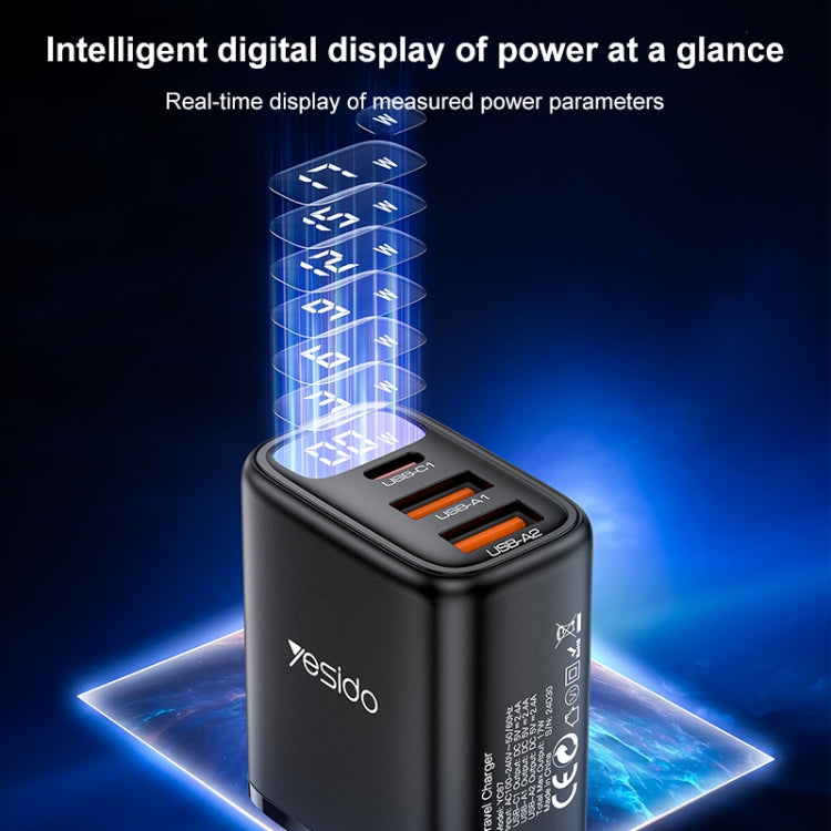 Yesido YC67 17W USB / Type-C + Dual USB Digital Display Charger, Specification:EU Plug - Black