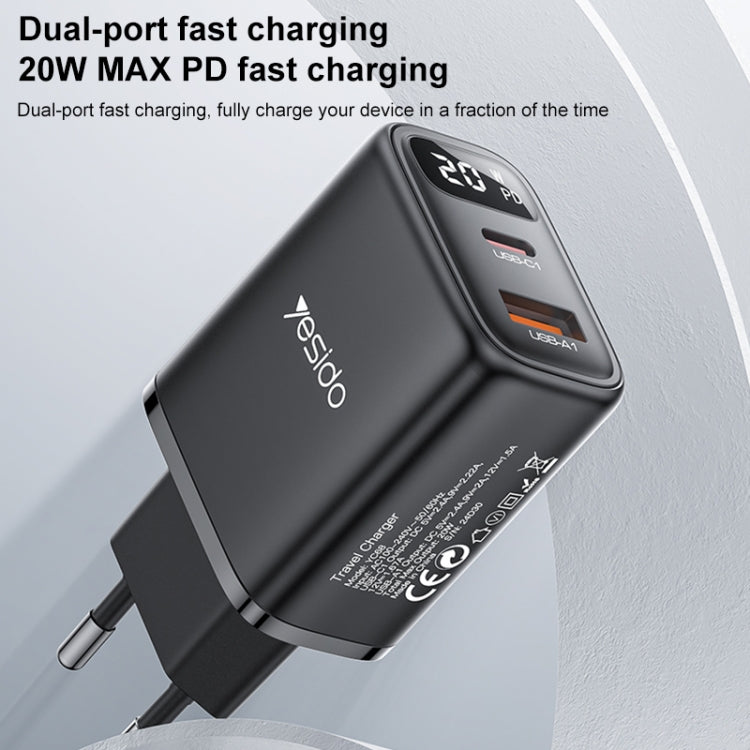 Yesido YC68 20W USB-C / Type-C + USB Digital Display Charger, Specification:EU Plug - Black