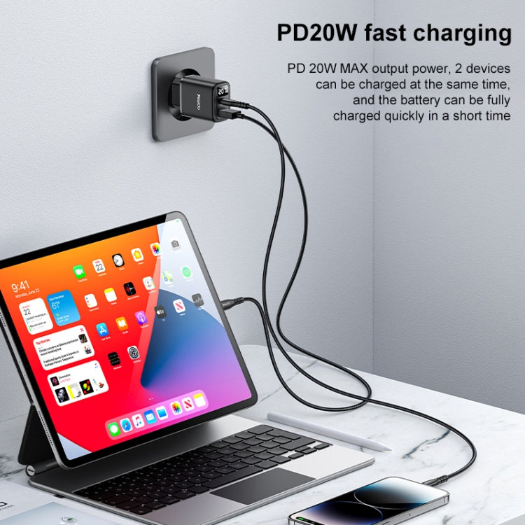 Yesido YC68 20W USB-C / Type-C + USB Digital Display Charger, Specification:EU Plug - Black