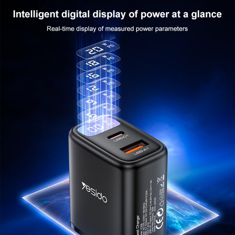 Yesido YC68 20W USB-C / Type-C + USB Digital Display Charger, Specification:EU Plug - Black