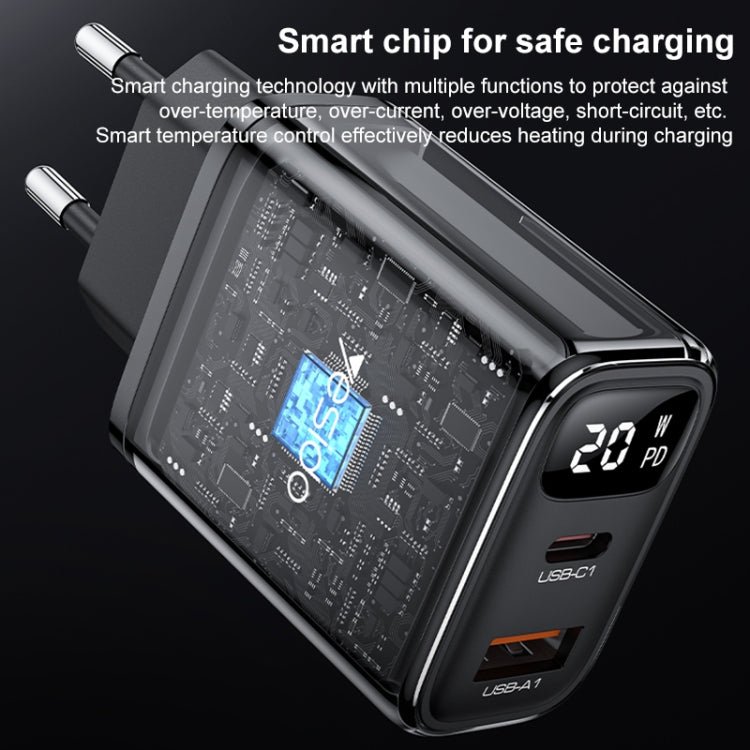 Yesido YC68 20W USB-C / Type-C + USB Digital Display Charger, Specification:EU Plug - Black