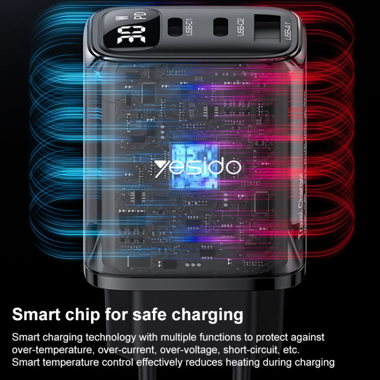 Yesido YC69 30W USB + Dual USB-C / Type-C Digital Display Charger, Specification:EU Plug - Black
