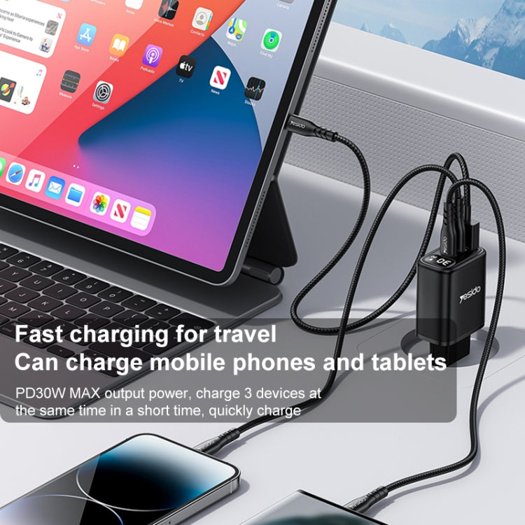 Yesido YC69 30W USB + Dual USB-C / Type-C Digital Display Charger, Specification:EU Plug - Black