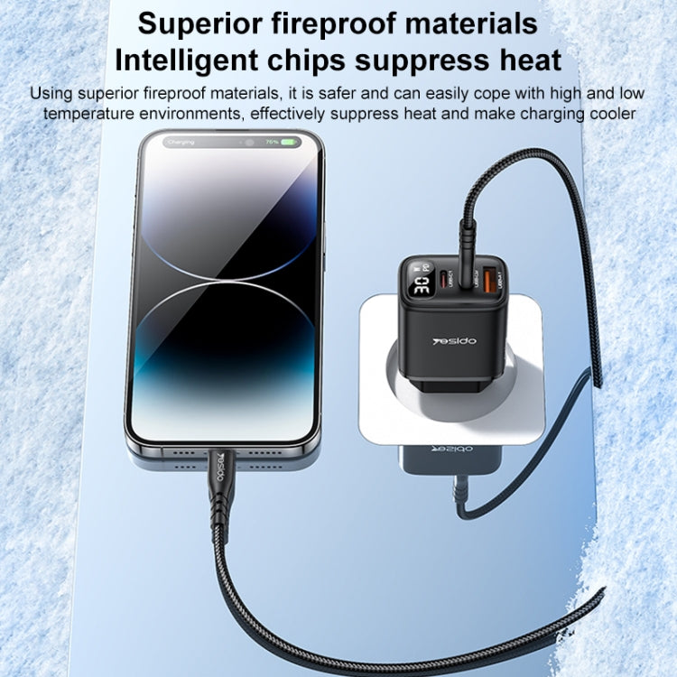 Yesido YC69 30W USB + Dual USB-C / Type-C Digital Display Charger, Specification:EU Plug - Black