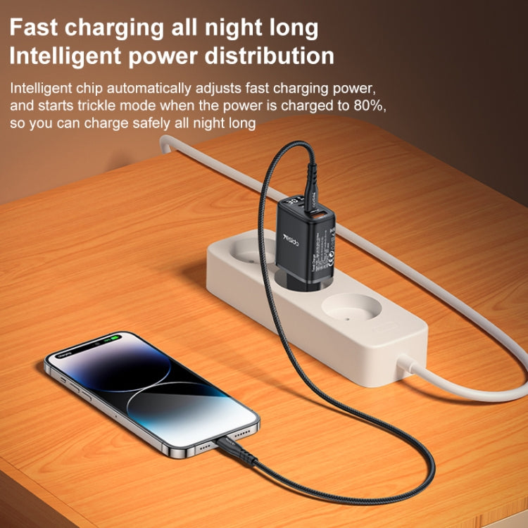 Yesido YC69 30W USB + Dual USB-C / Type-C Digital Display Charger, Specification:EU Plug - Black