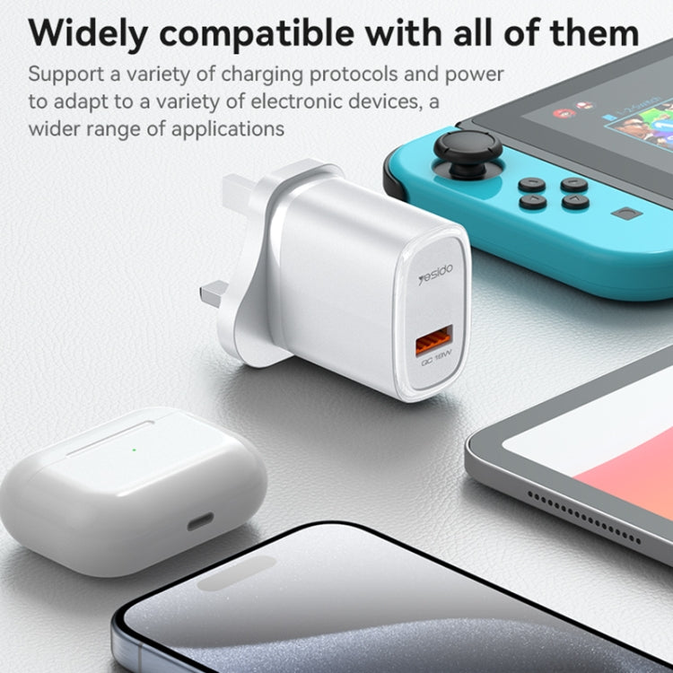 Yesido YC85 PD 18W USB Fast Charger, Specification:UK Plug - White