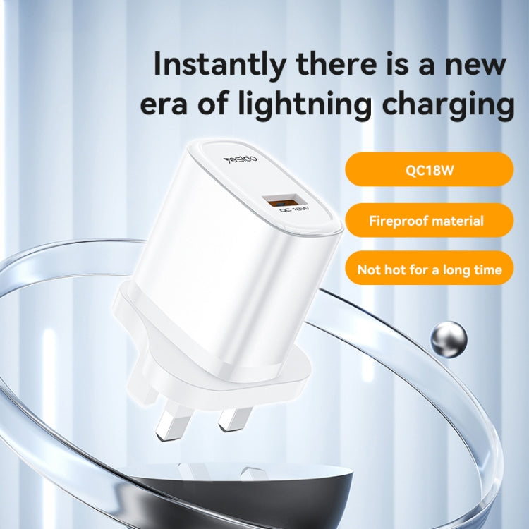 Yesido YC85C 18W USB Fast Charger with USB to USB-C / Type-C Cable, Specification:UK Plug - White