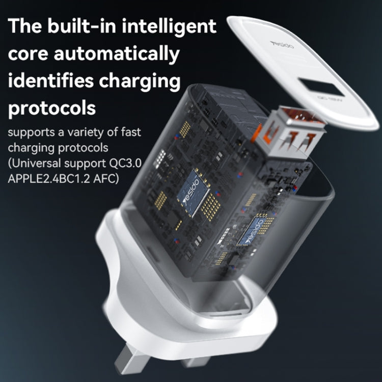 Yesido YC85C 18W USB Fast Charger with USB to USB-C / Type-C Cable, Specification:UK Plug - White
