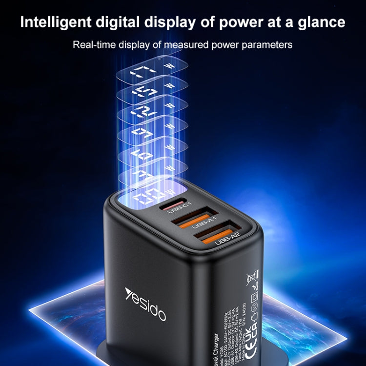 Yesido YC86 17W USB-C / Type-C + Dual USB Digital Display Charger, Specification:UK Plug - Black