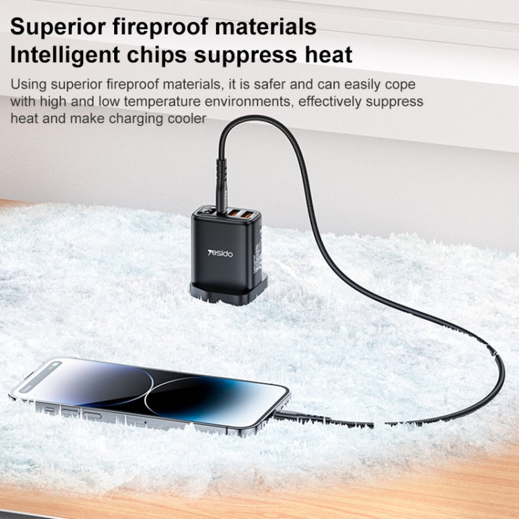 Yesido YC86 17W USB-C / Type-C + Dual USB Digital Display Charger, Specification:UK Plug - Black