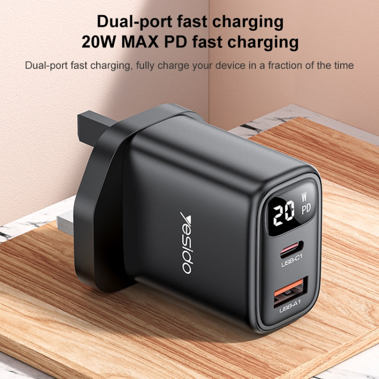 Yesido YC87 PD 20W USB-C / Type-C + USB Digital Display Charger, Specification:UK Plug - Black