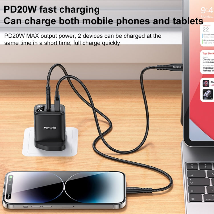 Yesido YC87 PD 20W USB-C / Type-C + USB Digital Display Charger, Specification:UK Plug - Black