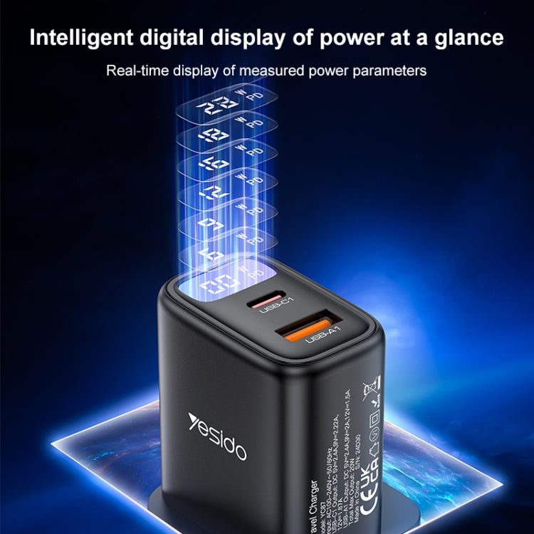Yesido YC87 PD 20W USB-C / Type-C + USB Digital Display Charger, Specification:UK Plug - Black
