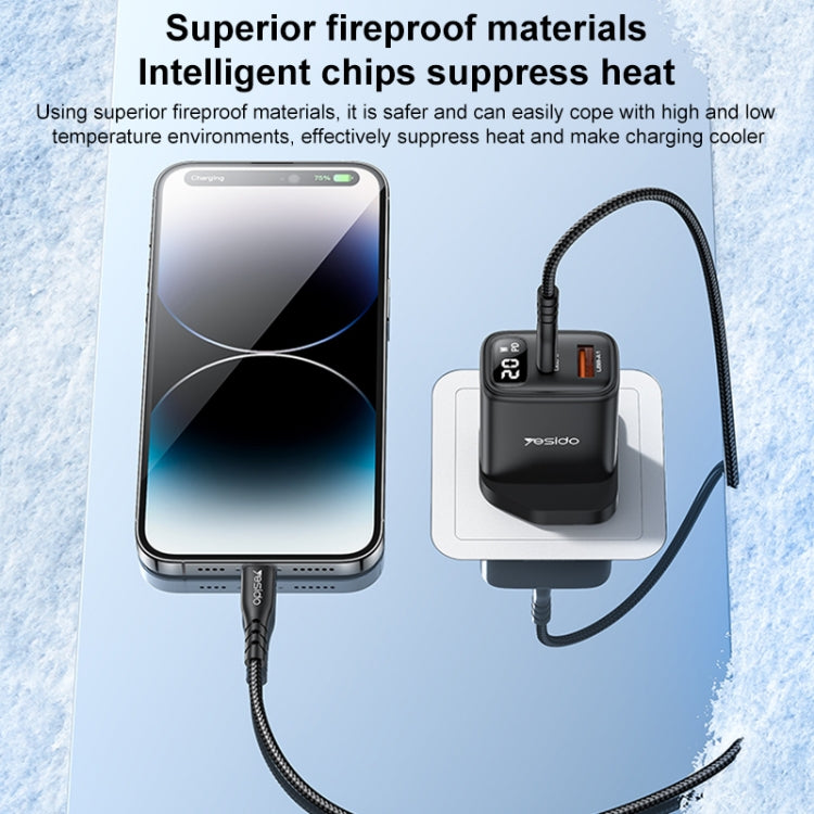 Yesido YC87 PD 20W USB-C / Type-C + USB Digital Display Charger, Specification:UK Plug - Black