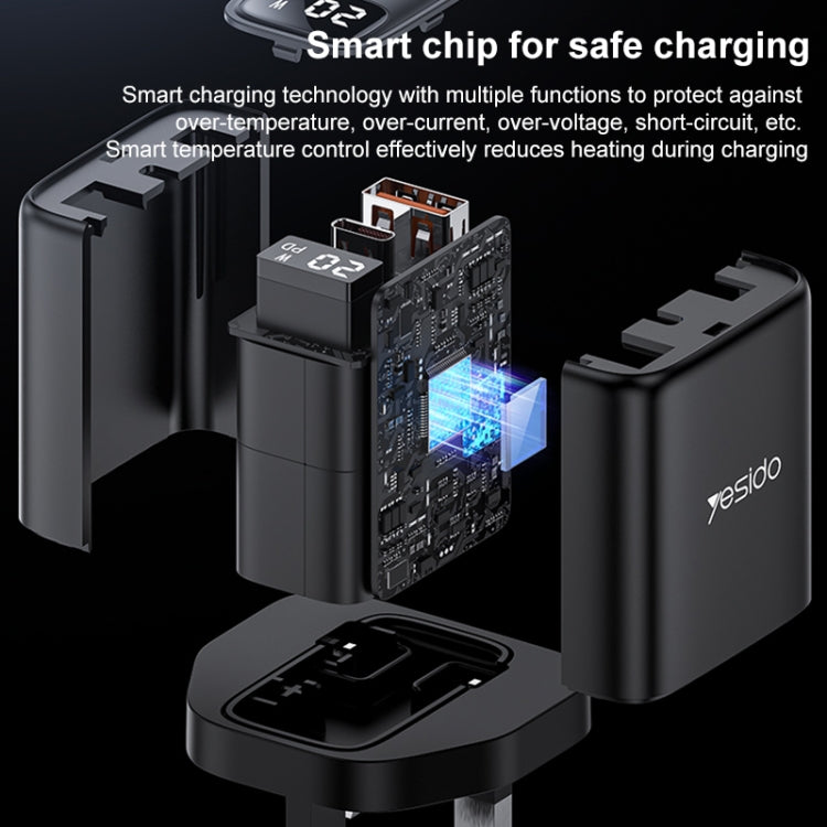 Yesido YC87 PD 20W USB-C / Type-C + USB Digital Display Charger, Specification:UK Plug - Black