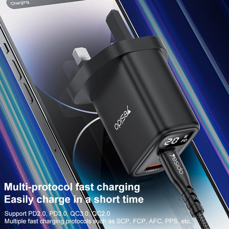 Yesido YC87 PD 20W USB-C / Type-C + USB Digital Display Charger, Specification:UK Plug - Black