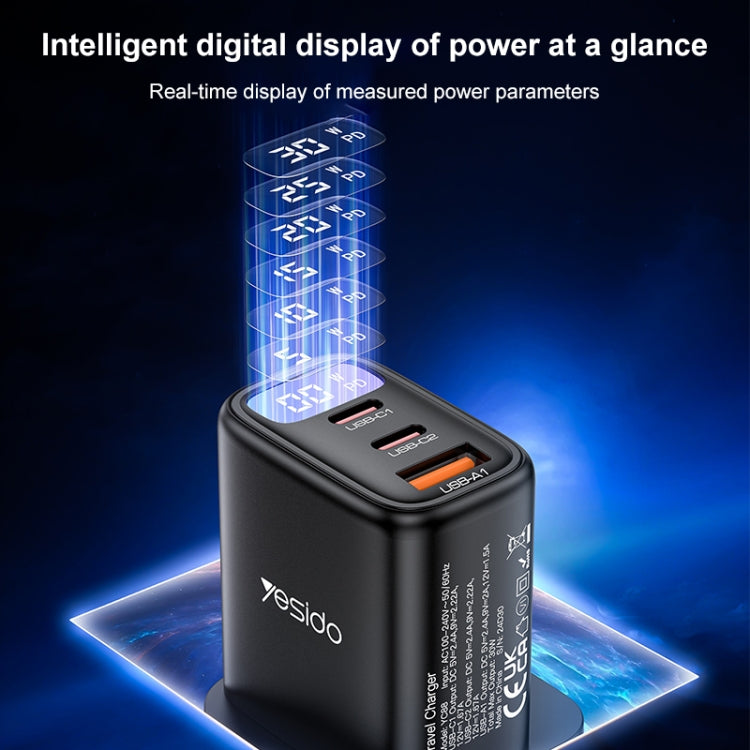 Yesido YC88 30W USB + Dual USB-C / Type-C Digital Display Charger, Specification:UK Plug - Black