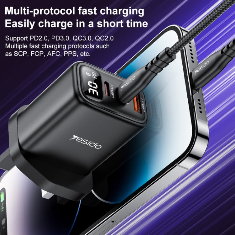 Yesido YC88 30W USB + Dual USB-C / Type-C Digital Display Charger, Specification:UK Plug - Black