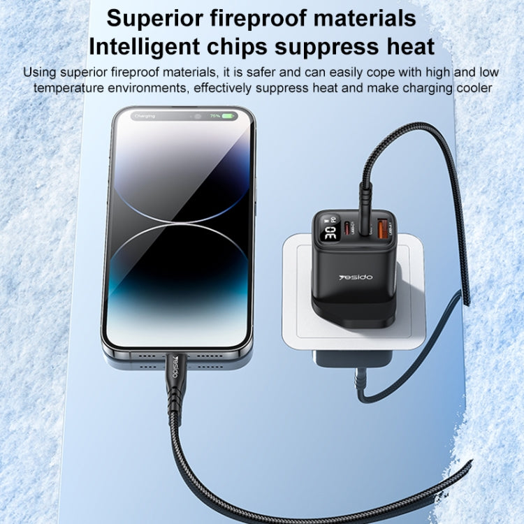 Yesido YC88 30W USB + Dual USB-C / Type-C Digital Display Charger, Specification:UK Plug - Black