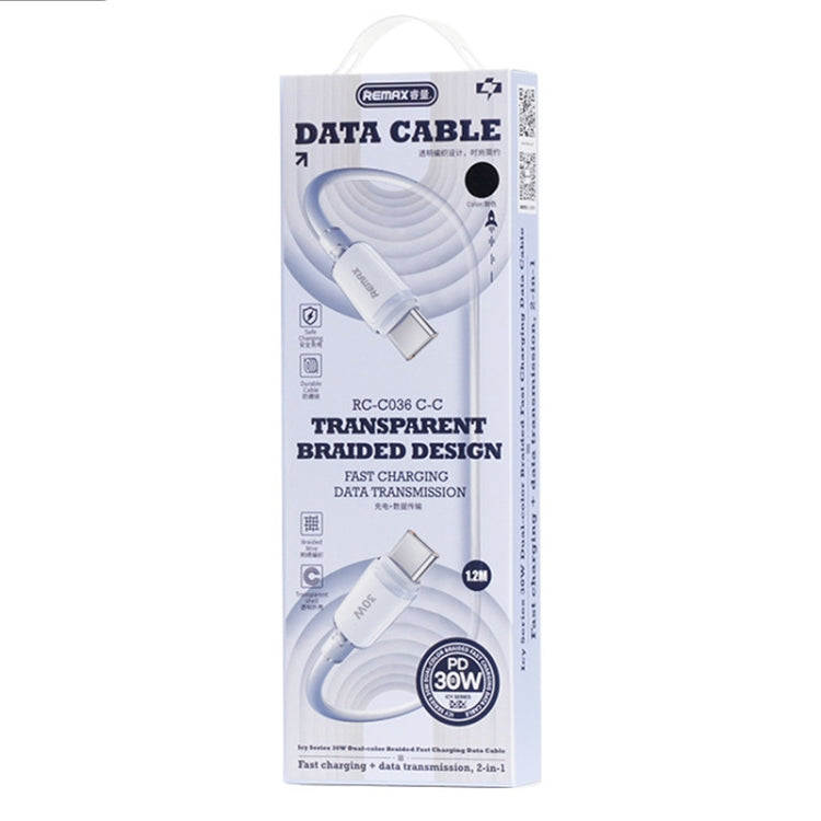 REMAX RC-C036 1.2m 30W Type-C to Type-C Transparent Braided Fast Charging Cable