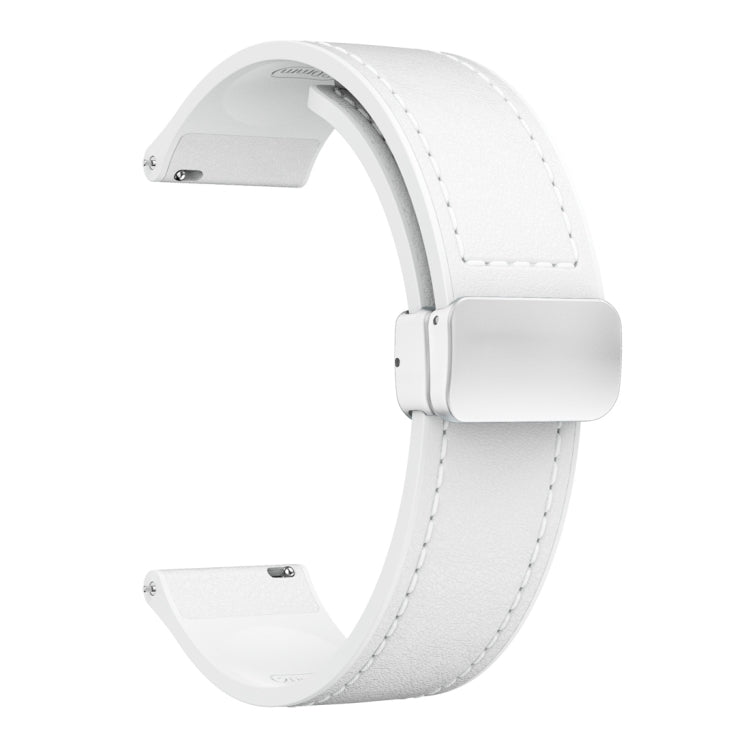 20mm Magnetic Silver Buckle Silicone Leather Watch Band