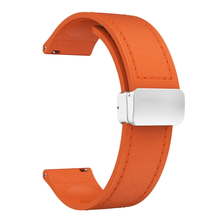 20mm Magnetic Silver Buckle Silicone Leather Watch Band