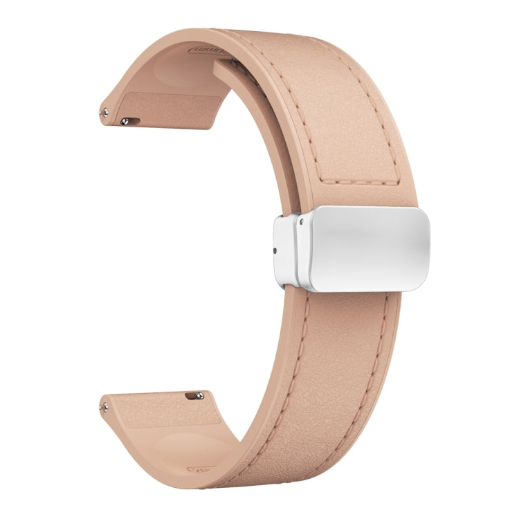 20mm Magnetic Silver Buckle Silicone Leather Watch Band