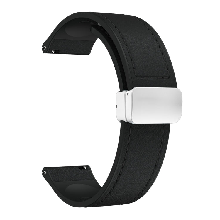 20mm Magnetic Silver Buckle Silicone Leather Watch Band