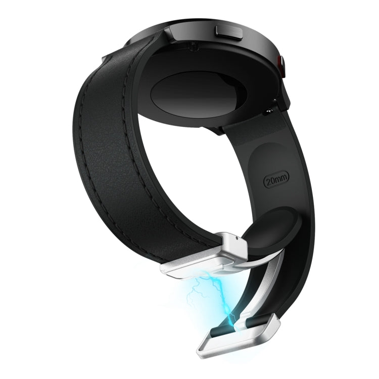 20mm Magnetic Silver Buckle Silicone Leather Watch Band