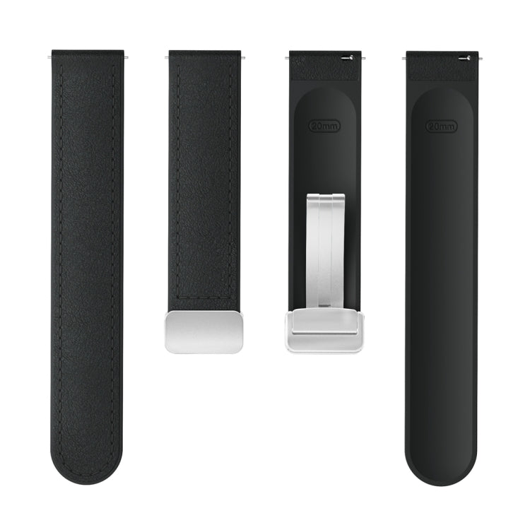 20mm Magnetic Silver Buckle Silicone Leather Watch Band