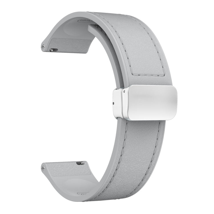 20mm Magnetic Silver Buckle Silicone Leather Watch Band