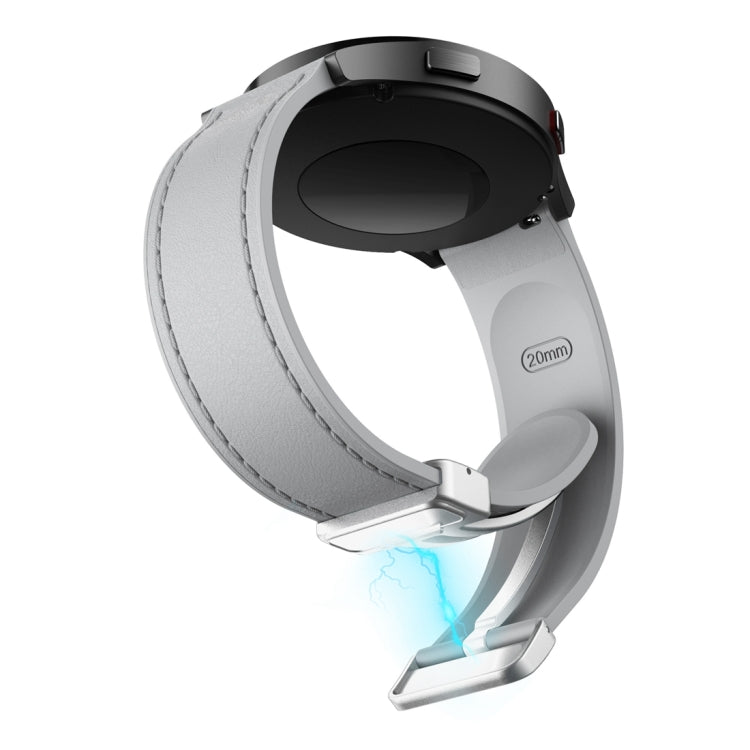 20mm Magnetic Silver Buckle Silicone Leather Watch Band