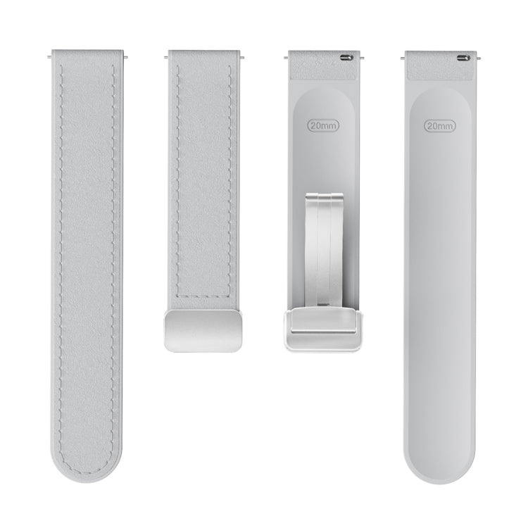 20mm Magnetic Silver Buckle Silicone Leather Watch Band