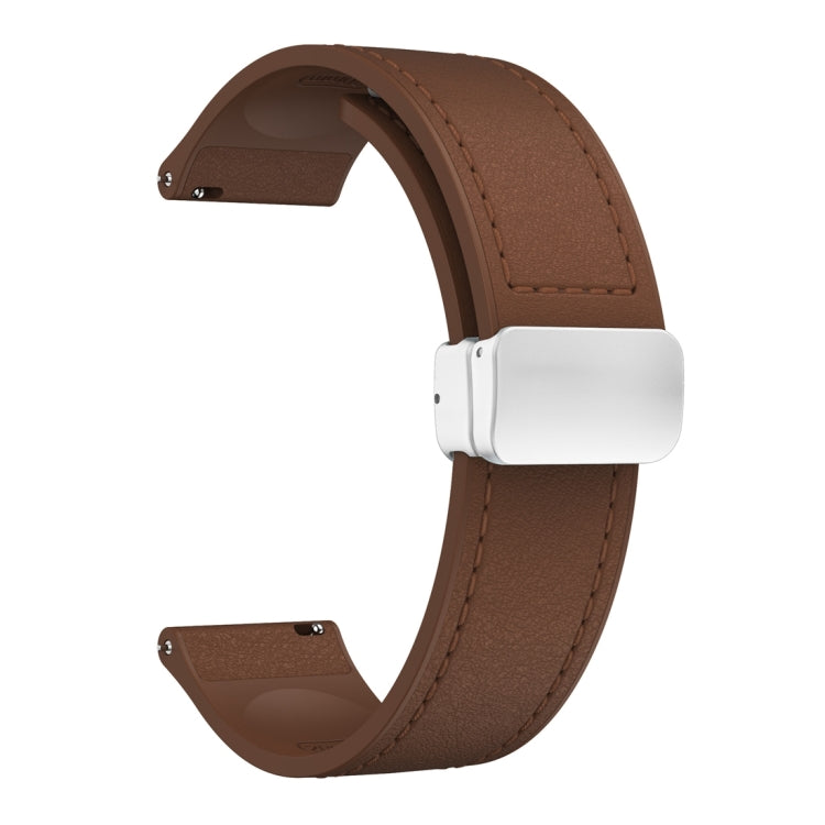 20mm Magnetic Silver Buckle Silicone Leather Watch Band