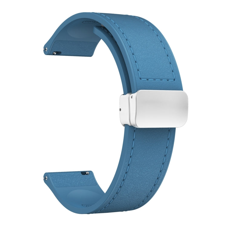 20mm Magnetic Silver Buckle Silicone Leather Watch Band