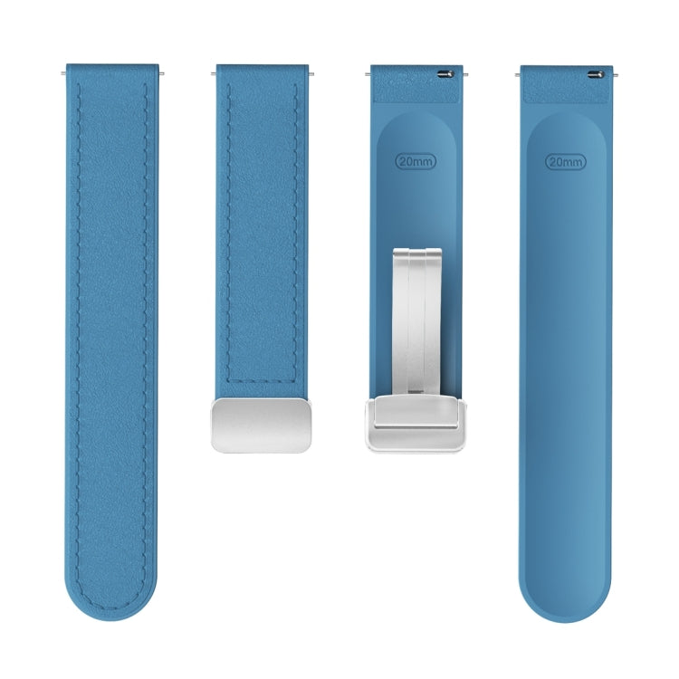 20mm Magnetic Silver Buckle Silicone Leather Watch Band