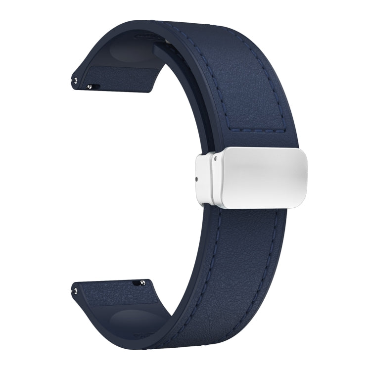 20mm Magnetic Silver Buckle Silicone Leather Watch Band