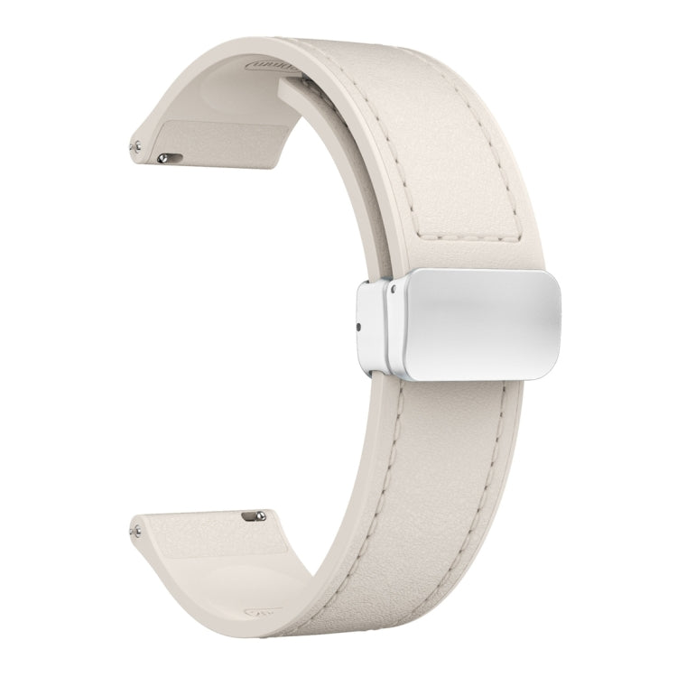 20mm Magnetic Silver Buckle Silicone Leather Watch Band