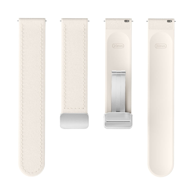 20mm Magnetic Silver Buckle Silicone Leather Watch Band