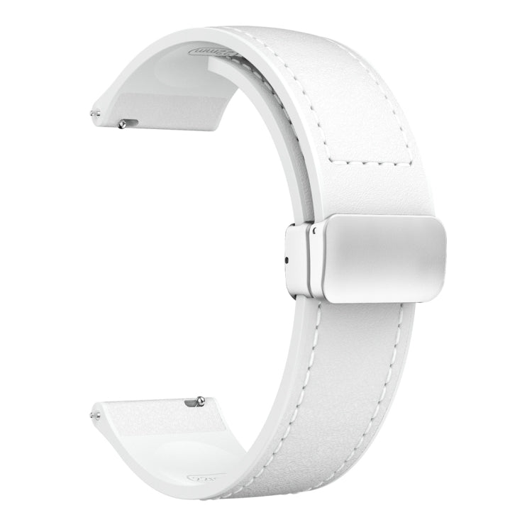22mm Magnetic Silver Buckle Silicone Leather Watch Band
